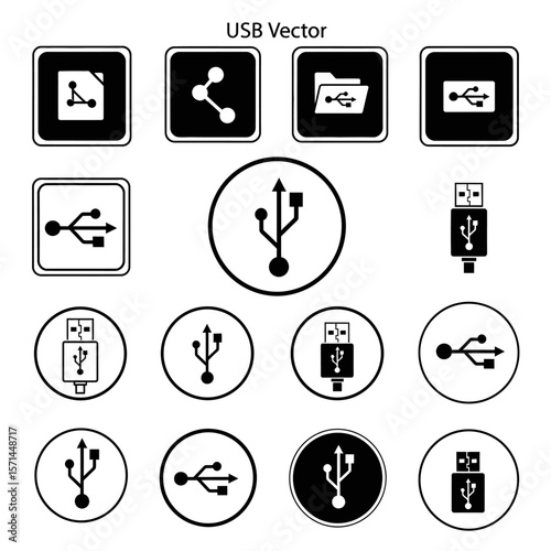Various usb connection icons isolated on white background