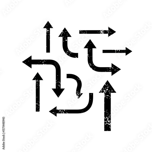 Various black grunge arrows point in different directions on white
