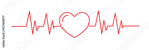Red Heartbeat Line with Heart Shape – Romantic and Medical Heart Rhythm Design Representing Love, Health, and Wellness in a Continuous One-Line Vector Illustration on Transparent Background”