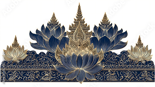 A detailed vector illustration of a Khmer temple relief with lotus patterns