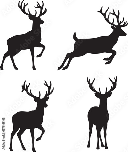 A diverse vector set of wild deer and reindeer silhouettes, perfect for Christmas or nature-themed designs