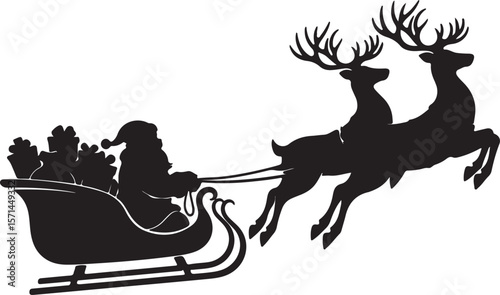 Santa Claus with reindeer and sleigh vector silhouette illustration
