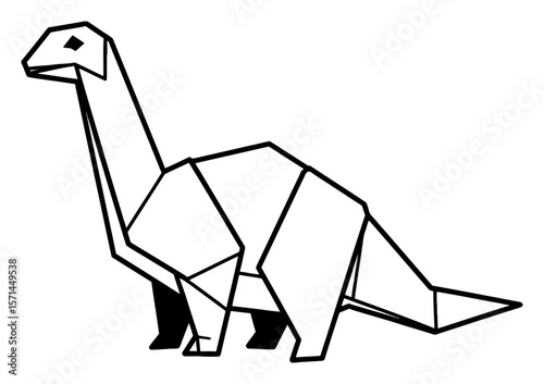 Simple Paper Origami Dinosaur Black and White Outline Line Art Drawing Geometric Style Animal Art
