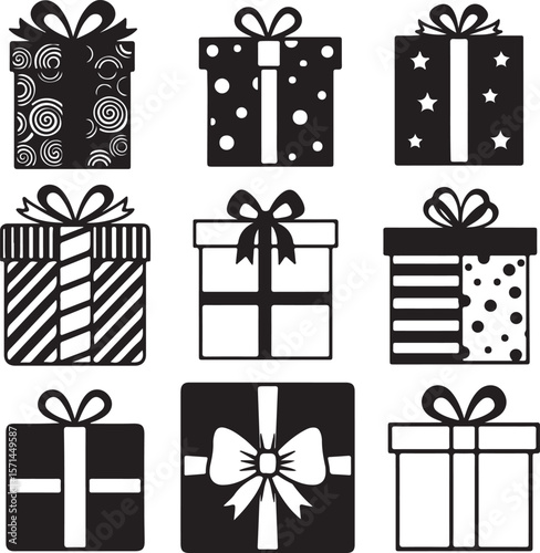 Vector set of colorful celebration gift boxes with bows and ribbons for Christmas, birthday, or holiday presents