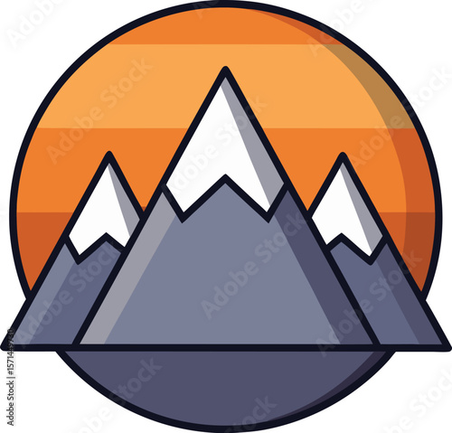 Vector Illustration of Mountain Peaks with a Grayscale and CMYK Color Palette