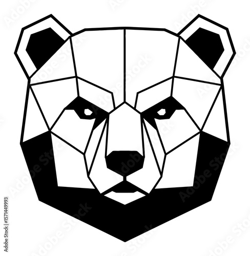 Simple Bear Head Geometric Paper Origami Black and White Outline Line Art Drawing Animal Icon