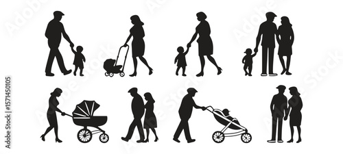 Family, relationship icon set. Vector glyph pictograms of couple, parent, child, elderly people, pregnancy, parenting, community, single mother, social care black silhouette illustration.
