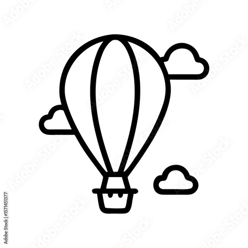  Line Art Hot Air Balloon, Black and White, Travel Icon with copy space