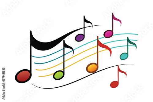 Colorful musical notes vector illustration on a white background