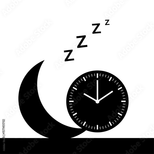A clock and moon with zzz symbols isolated on white background