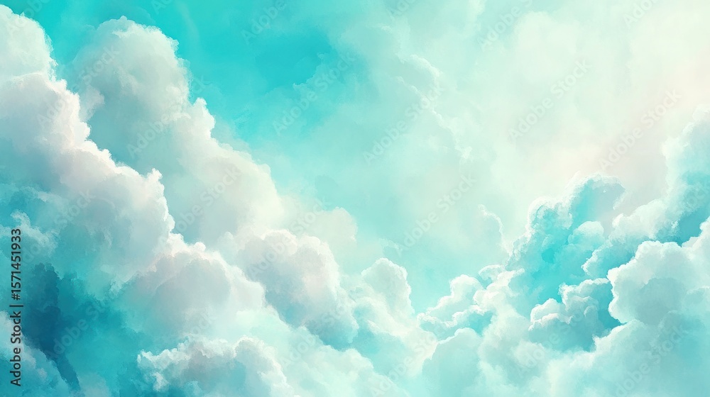 Fototapeta premium Colorful, puffy clouds against a pastel sky.