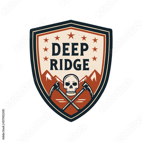 A formidable shield emblem featuring a pickaxe, skull, and deep ridged texture.