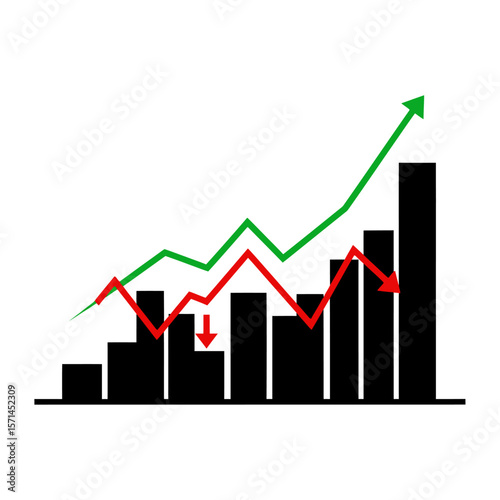 A graph showing growth and decline isolated on white background