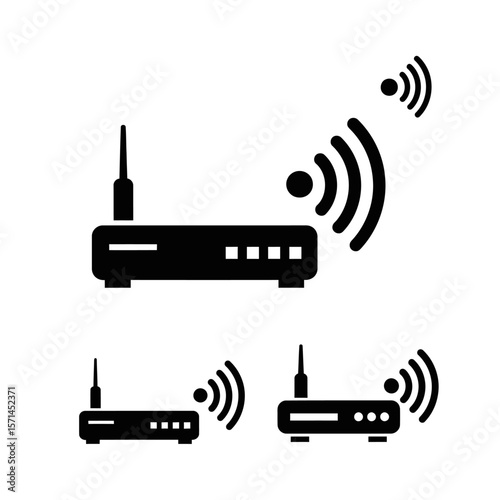 Wireless router with wifi signal isolated on white background