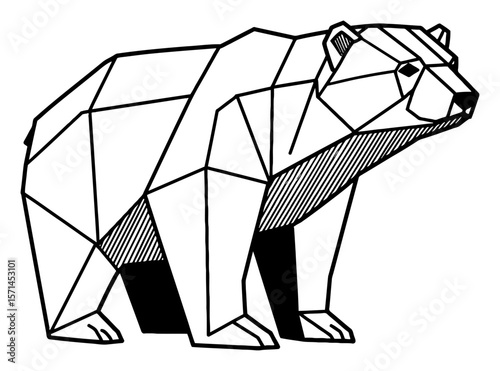 Simple Polar Bear Geometric Paper Origami Black and White Outline Line Art Drawing Modern Minimalist Creative Animal Art