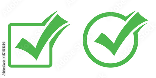 Check mark icon set, tick mark sign, green check mark icon, green approval check mark, approval icon, quality sign, vector illustration.
