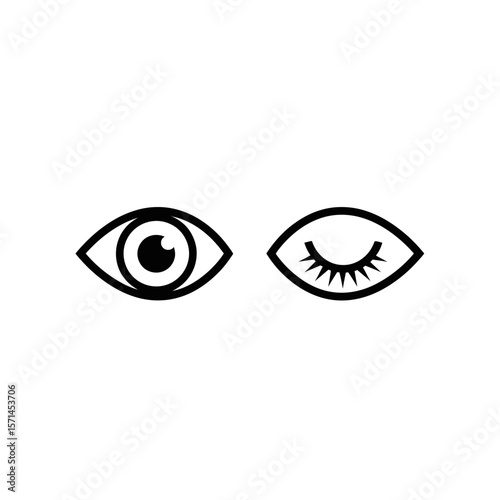 Open and closed eye symbols isolated on white background