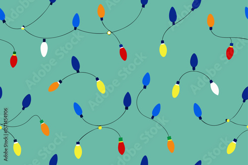 Christmas Light Bulbs And Garland Seamless Vector