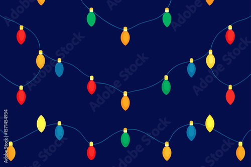 Christmas Light Bulbs And Garland Seamless Vector