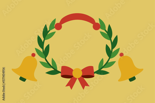 Background With Wreath Parts Bells And Ribbons