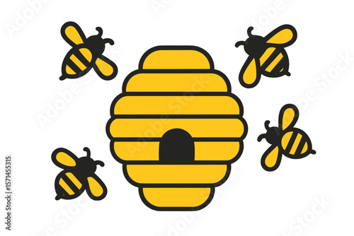 Vector Illustration of Beehive with Flying Bees