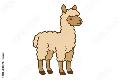 Vector Illustration of a Cute Fluffy Alpaca