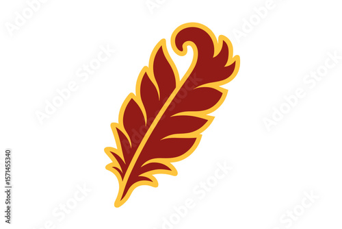Vector Illustration of a Decorative Red and Gold Feather