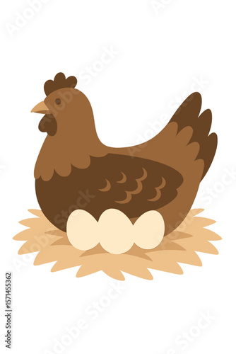 Vector Illustration of a Hen Sitting on Eggs in a Nest