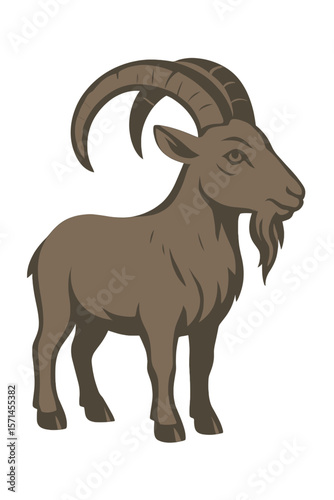 Vector Illustration of a Stylized Goat with Horns