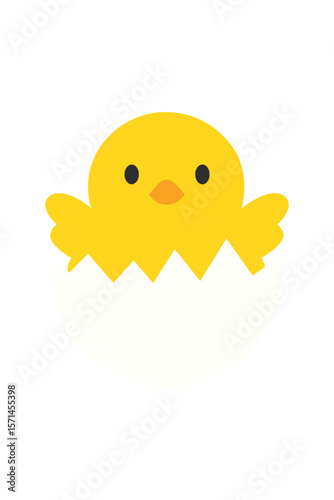 Vector Illustration of a Cute Hatched Chick in an Eggshell