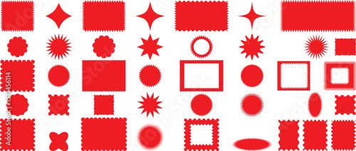 Set of red starburst sticker sale with zigzag edge fames scallop price tag silhouette scalloped frames  edge shap with zigzag frames edge red scallop edge shape rectangle shape withe