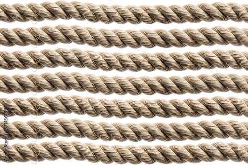 Twisted jute rope against a white background. Seamless pattern made of natural jute ropes
