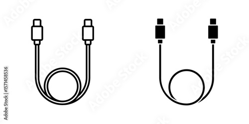 cable with Type-C Icon set. Symbol isolated white background. vector illustration. color editable.