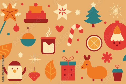 Vintage Holiday Elements In Clean Seamless Layout