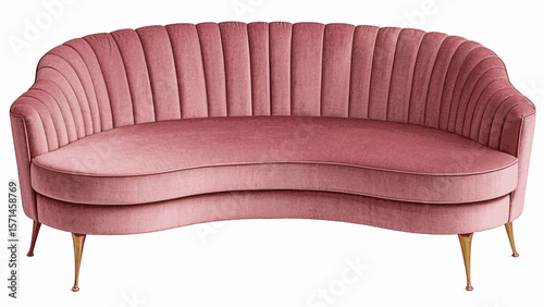 Soft Seat Watercolor A curved, blush-pink velvet sofa isolated vector illustration svg