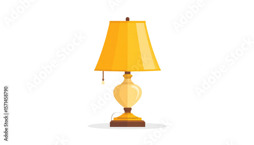 A stylized illustration of a decorative table lamp with a yellow lampshade.