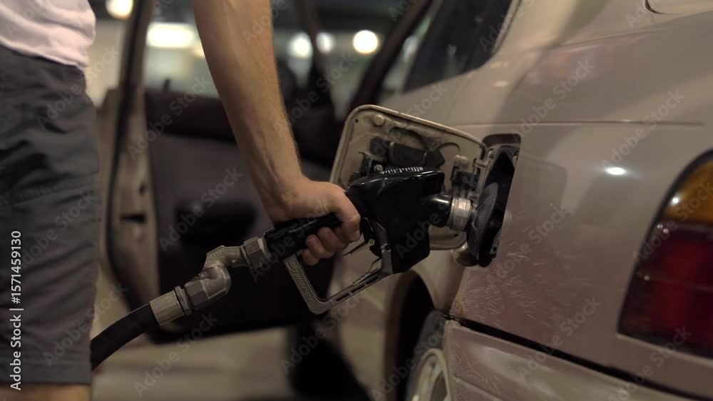 k Slider Shot Pumping Gass Into Car Fuel Pump.