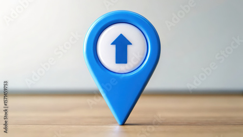 Blue location pin with upward arrow symbolizes direction and guidance, showcasing its contribution to navigation in various sectors