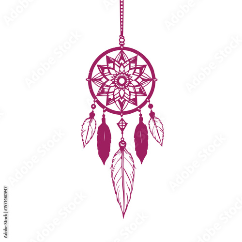 Dreamcatcher with feathers vector design concept illustration.