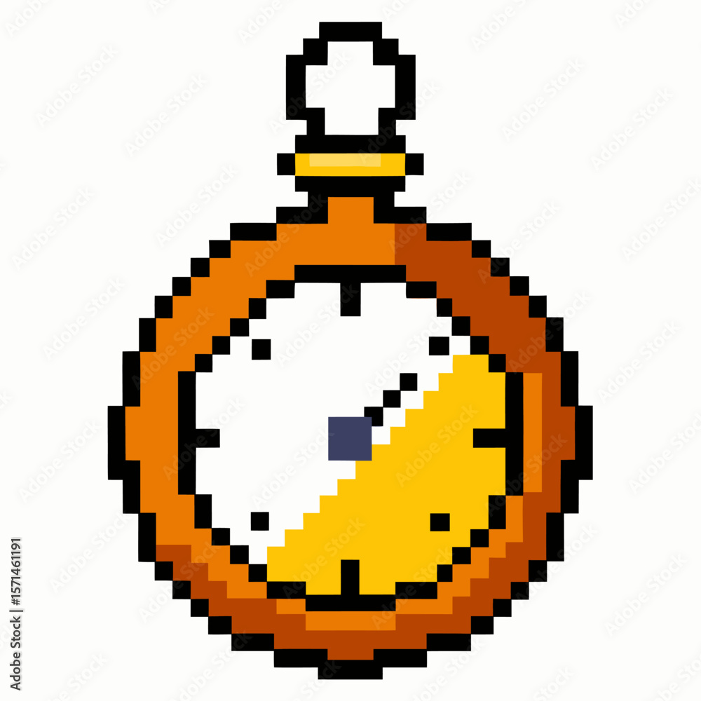 Fototapeta premium Retro Pixel Art Stopwatch Timer with Orange and Yellow Design in 8 bit Style
