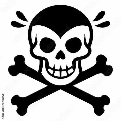 Skull and Crossbones Bold Black and White Digital Icon with Alarm Symbolism