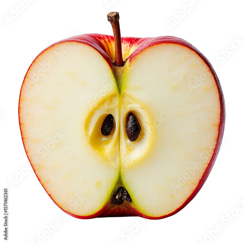 Red apple cross section with seeds white yellow