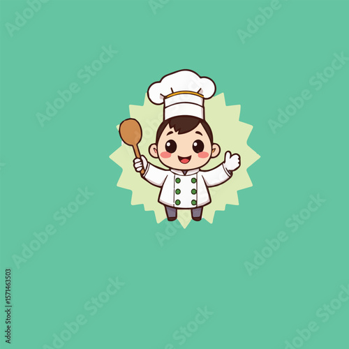 Original Cute Chef Logo in Kawaii Chibi Style