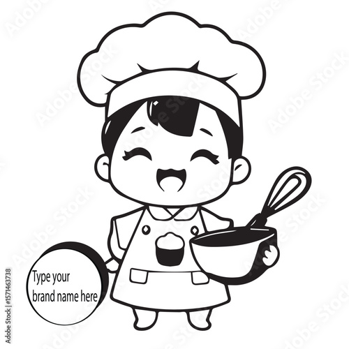 Original Cute Chef Logo in Kawaii Chibi Style