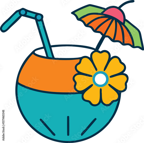 Colorful tropical cocktail with flower and umbrella for summer vacation