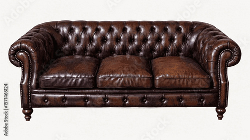 Sofa Waiting, dark brown leather Chesterfield sofa isolated watercolor vector illustration svg