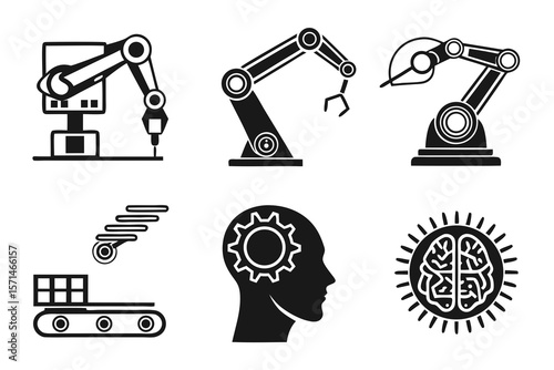 Robotic arms and artificial intelligence icons