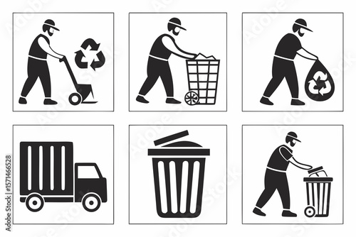 Garbage and recycling collection icons isolated on white background