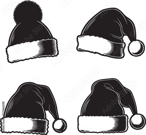 This vector illustration showcases a stylish set of headwear, including baseball caps and various hats, alongside a vibrant ice cream set