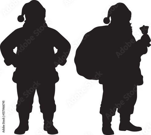 Silhouette of Two Santas Christmas Eve Festive Figures